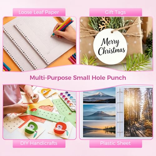 2 PCS Single Hole Punch, 1/4" and 1/8" Hole Puncher with Pink Soft Grip