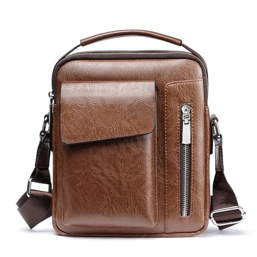 Crossbody Bag for Men, PU Leather Shoulder Messenger Bag with Handle - color: Brown-a