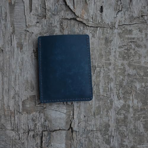 Front Pocket Card Case Slim Wallet Card Holder for Men & Women Minimalist Leather Wallet Card Holder Distressed Gifts - color: Navy Blue
