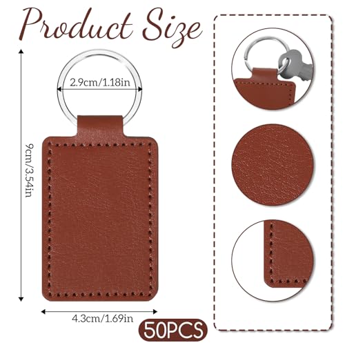 Qianyu Leather Key Fob Kit PU Blanks with Rivets Key Ring Rectangular Leather Car Keychain Laser Engraving Keychain