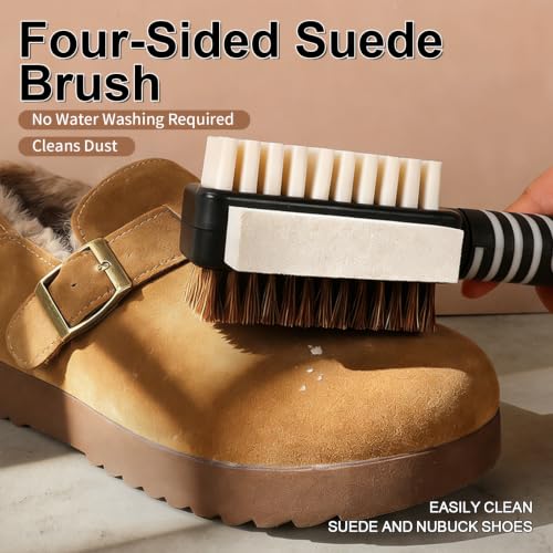 Suede&Nubuck 4-Way Leather Brush Cleaner Suede Brush (Black) | 4-in-1 Suede Brush and Eraser,Horsehair Shoe Brush,Copper Wire Shoe Brush for Suede Nubuck Shoes Boots,Suede Cleaning Brush - color: Black