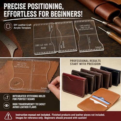 RIVEENY Leather Pattern Templates, Acrylic Card Holder Template for Leather Bag (Style-A)