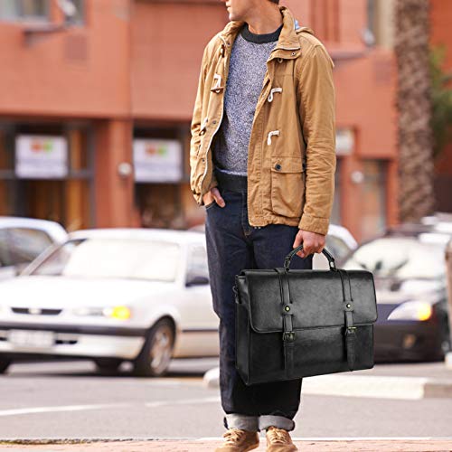 Lubardy Mens Messenger Bag Vintage Leather 15.6 Inch Work Laptop Briefcase - color: Black
