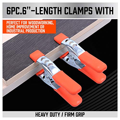HORUSDY 6-Piece 6" inch Spring Clamp, Heavy Duty Spring Metal Spring Clamps, 2.5"-inch Jaw opening (6-Piece) - color: Orange, size: 6 inch 6-Piece