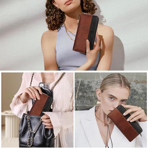 Leather Wallet for Women RFID Blocking Wristlet Wallet(brownblack) - color: a4-brownblack