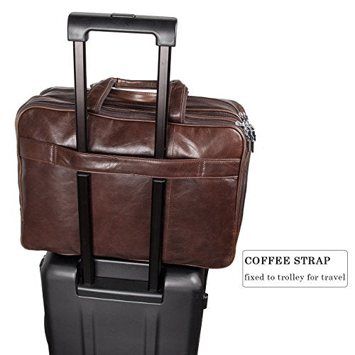 Augus Genuine Leather Briefcase for men, Business Travel Laptop Bag, Brown - color: Brown