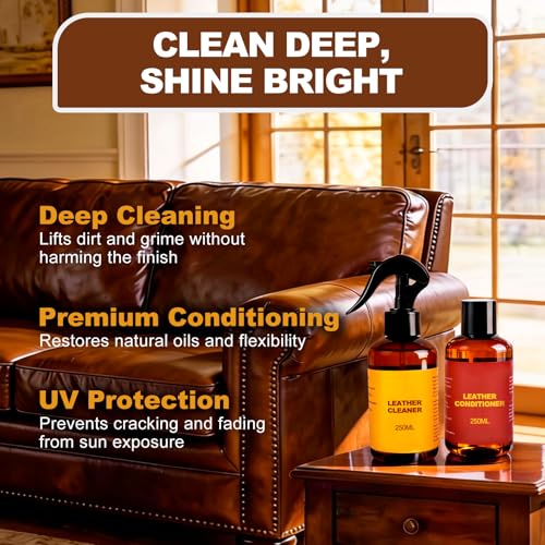 Leather Cleaner and Conditioner for Couch: Complete 2-Step Care Set for Car Interior Furniture Sofa Shoes Bags & Jackets - Restores Dry Cracked Faded & Scratched Leather