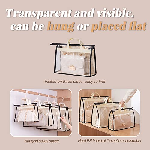 5 PCS Hanging Handbag Storage Organizer Non-Woven Transparent Dust-proof Homewares Purse Wallet Closet Storage Bag with Zipper and Handle (L) - size: L