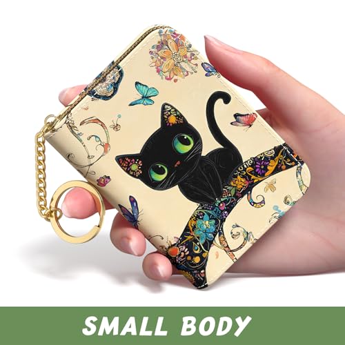 Credit Card Holder for Women, Small RFID Wallet Slim Leather Card Case - color: B-Cute Cat02, size: Keychain
