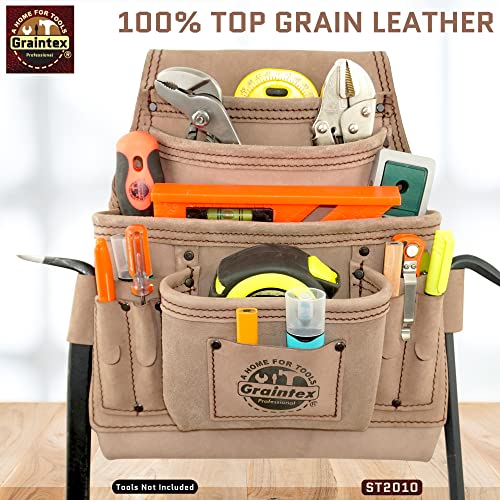 Graintex ST2010 10 Pocket Nail & Tool Pouch Top Grain Leather for Framers, Constructors, Electricians, Plumbers, Handyman