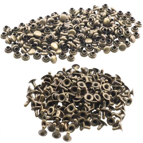 DGZZI 200 Sets Tubular Metal Rivets Studs 3 MM Repair Leather Crafts for Leather Key Foam Garments Pets Collars Boots Bags Leather Straps Repair Decoration Antique Bronze