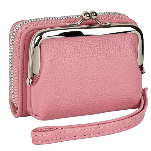 Women's Wristlet Wallet, Card Holder & Coin Purse, Small Change Purse | Small change purse for coins, small coin purse for women, wrist wallets for women, coin pouch, zip no kiss lock coin purses - color: Pink
