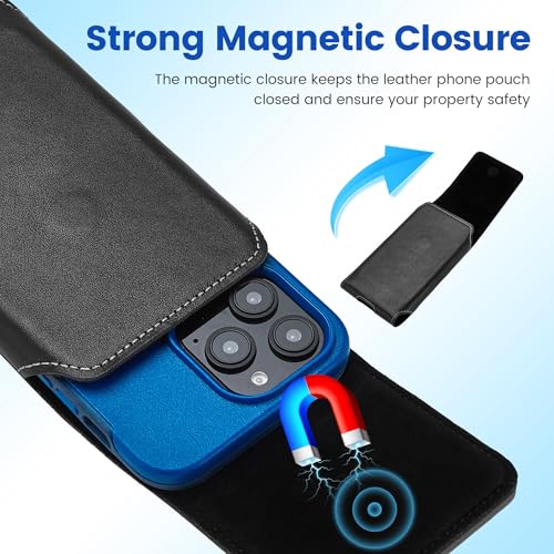 Gcepls Universal Cowhide Leather Phone Holster with Belt Clip for iPhone 14 Pro Max,13 12 Pro Max,Galaxy S23 Ultra,S22 Ultra (Vertical-Black-1, Medium (6.3x3.35x0.7”)) - color: Vertical-Black-1, size: Medium (6.3x3.35x0.7”)