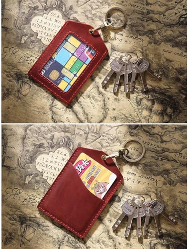 Genuine Real Leather ID Badge Holder, Top Grain Leather Vertical ID Holder with Gold Metal Swivel Hook & Keyring (Burgundy) - color: 03 Id Holder - Burgundy