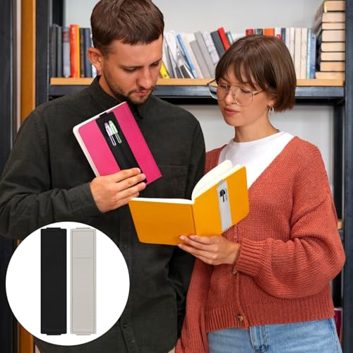 Tokusatsu 2 Pack Pen Holder for Notebook & Bible | Elastic Sleeve, PU Leather Pen Pouch for Notebooks, Planners, Journals & Bibles, Black Gray - color: Black Gray