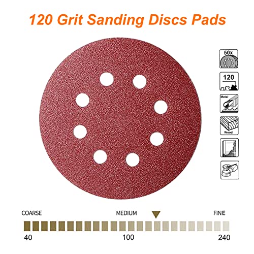 50Pcs 125mm 8 Holes Sanding Discs Pads Sanding Sheets, 5 Inch 120 Grits Hook and Loop Sandpaper Sheet for Random Orbital Sander. - style: 120 Grits