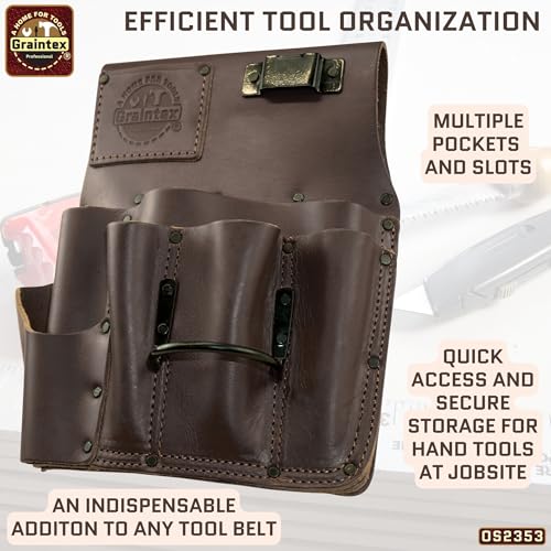 Graintex Drywall Pouch Brown Color Heavy Duty Top Grain Leather, Steel Hammer Holder, Drywall Tool Belt, Framers Tool Pouch, Construction, Carpenter, Electricians - OS2353