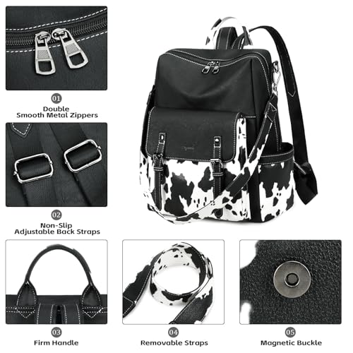 AGLOD Backpack Purse for Women PU Leather Back Packs Designer Ladies Shoulder Bag Fashion Faux Work Travel Handbags - color: Black Cow