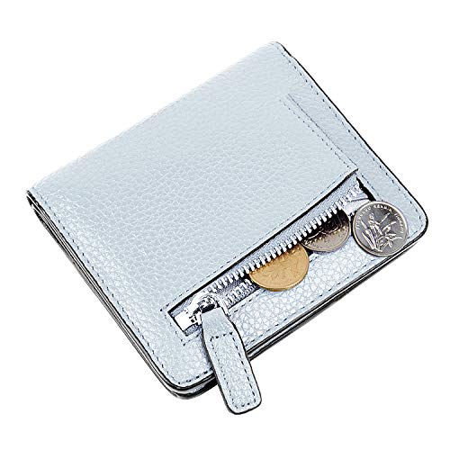 Small Leather Wallet for Women, Ladies Credit Card Holder RFID Blocking Women's Mini Bifold Pocket Purse - color: Grayish White Rfid Blocking