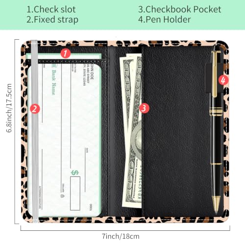 Checkbook Cover for Personal Checkbook, Cute Pu Leather Check Book for Women & Men, Slim Checkbook Holder with Pen Holder and Built-in Clear Plastic Divider, Classic Leopard - color: Classic Leopard