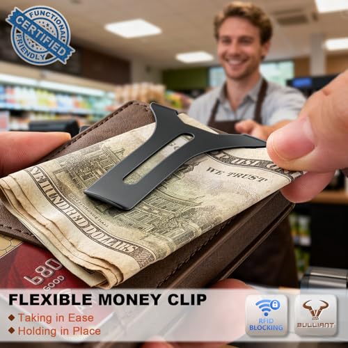 BULLIANT Men Slim Magnetic Leather Wallet Metal Case Money Clip 9 Cards | RFID Blocking | Easy Pop-up Access | Gift Boxed - color: Coffee-4338