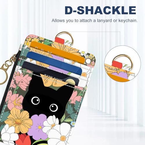 Slim Wallet Credit Card Holder, Flower Bushes And Cats, RFID Wallet Women Cute Small Front Pocket Wallet With Zipper, PU Leather Thin travel RFID Blocking Card Case ID Window ,Ladies Gifts - color: Flower Bushes And Cats