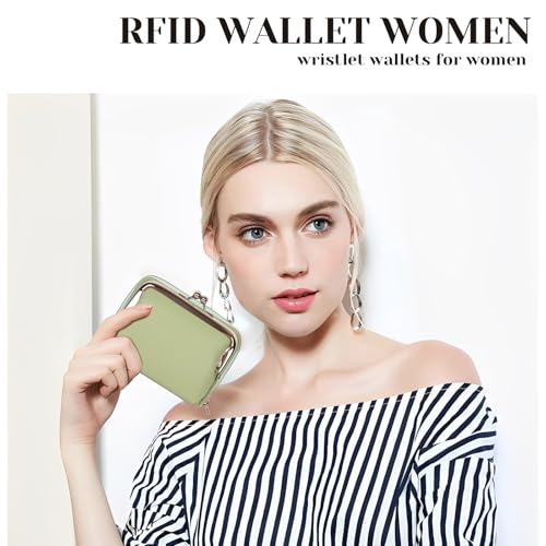 Women's Wristlet Wallet, Card Holder & Coin Purse, Small Change Purse | Small change purse for coins, small coin purse for women, wrist wallets for women, coin pouch, zip no kiss lock coin purses - color: Green