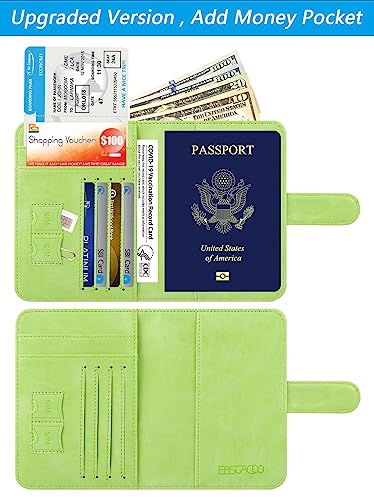 Passport Holder Cover Wallet RFID Blocking, Travel Essentials - color: Apple green