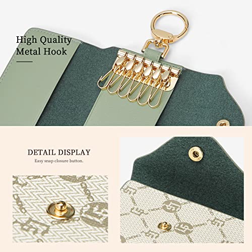 GOLF SUPAGS Women PVC Leather Car Key Chain Card Holder Wallet Pouch 6 Hook Snap Closure keys Money Organizer Case | Card Holder - color: Green×White, style-2