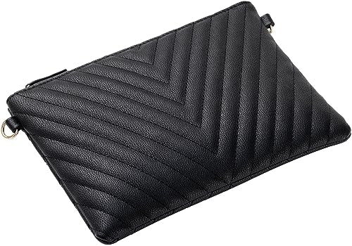 B BRENTANO Chevron Embroidered Crossbody Clutch Bag Pouch with Removable Wristlet & Adjustable Shoulder Strap - color: Black