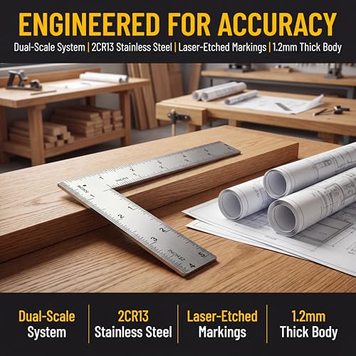 4 * 6 inch L Shaped Ruler Mini Measuring Tool, Ruler with Stainless Steel High Precision Edge for Woodworking, Tiling, and Engineering Drawing (4 * 6 inch) - size: 4*6 inch