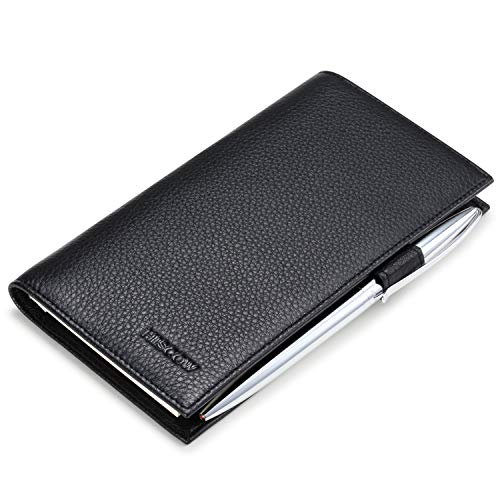 HISCOW Leather Checkbook Cover for Duplicate Checks with Pen Holder - color: Pebbled Black