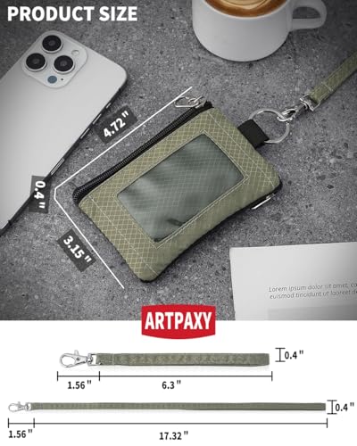 Artpaxy Minimalist Wallet For Mens Womens, Keychain RFID Blocking Zipper Small Wallet with ID Window 2 Lanyards,Water Resistant Travel Cash Card Coin Case Boys Girls - color: Army green+Light gray green