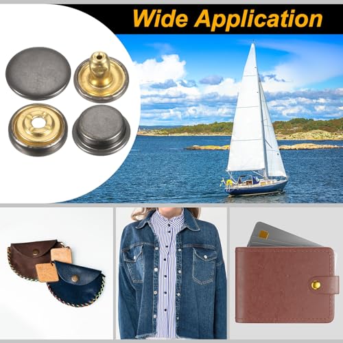 HARFINGTON 24Set Leather Snaps Fasteners Kit 15mm Dia Brass Press-Stud Cap Button 2.95" Length Metal Snap Buttons with 4 Install Tools for Coat Bag Leather Marine Boats Canvas, Gun - color: Gun, size: 15mm