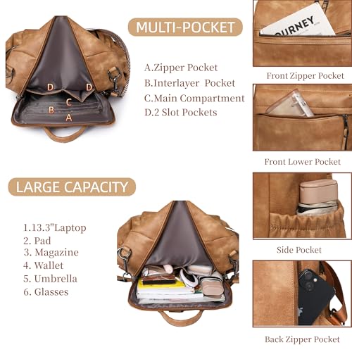 Womens Leather Backpack Purse, Ladies Travel Designer Shoulder Bags - color: Yellow-apricot