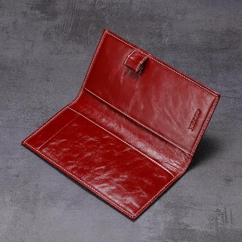 HISCOW Leather Checkbook Cover for Duplicate Checks with Pen Holder - color: Antiqued Red