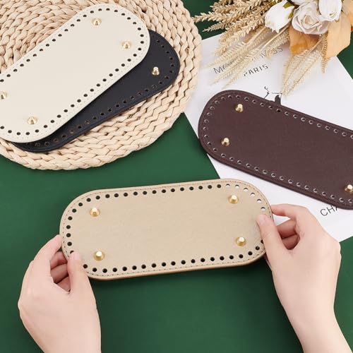 PH PandaHall 4pcs 8.7x4 inch Bag Bases for Crochet, 4 Colors Leather Bag Bottom Oval Bag Bottom Pad Knitting Crochet Base Purse Bottom with Holes for Handbag Purse Tote Shoulder Crossbody Bag - size: 8.7x3.9 inch