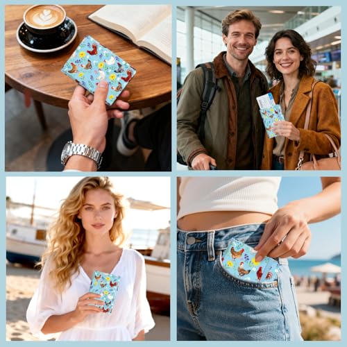 PU Leather Passport Holder Cover 5.9×4.3 Inch with Credit Card Slot Boarding Pass Slot Combo Blocking Passport Holder Wallet Cover Case for Travel Boarding Essentials(Farmyard Chicken) - color: Farmyard Chicken