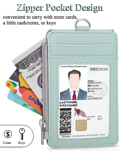 Teskyer ID Badge Holder with Lanyard, Lanyard Wallet, Lychee Mint Green - color: Lichee Light Green, size: 3.1" x 4.7"