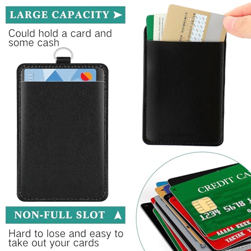 Ireer 12 Pcs ID Badge Holder with Lanyard, PU Leather Card Holder Vertical with Clear ID Access Card Window, Slot for Office Work, School Student, Black