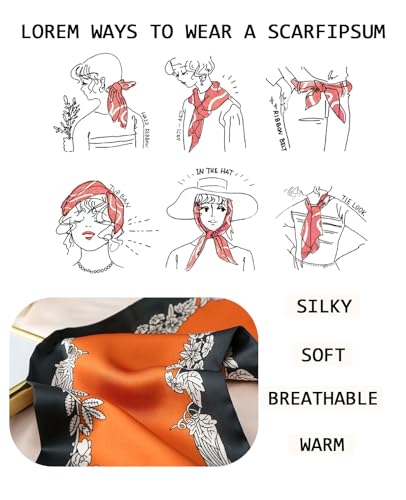 Head Scarf Purse Handle Neck Satin Hair Scarfs For Bag Lightweight Silky Long Thin Women's Fashion Scarves 59 * 5.9” - color: H2-orange Background With Floral(59*5.9inch)