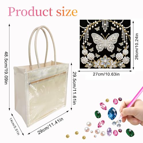 Xylzzuit DIY Pearl Painting Canvas Tote Bag Kit 11.42IN Diamond Art Handbag for Women Shopping Grocery Bag Dots Beads Art Craft Gift (Butterfly) - color: Butterfly