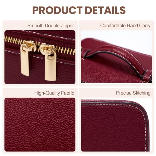 PU Leather Travel Makeup Bag Hard Cosmetic Organizer Vanity Case for Women - color: Burgundy