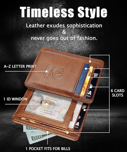 Personalized Initial Card Wallet - Deep 3D Embossed Floral Leather Slim RFID Blocking Holder, Ultra-Thin 0.77cm Custom Monogram Gift for Men & Women (A,Retro Brown) - color: Retro Brown