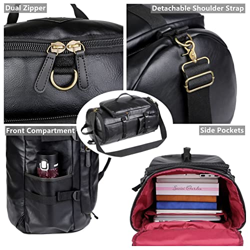 Baosha Stylish Vegan Leather Men Weekender Travel Duffel Tote Bag Backpack Hybrid Travel Hiking Rucksack Overnight Bag Convertible HB-26 (Black) - color: Black