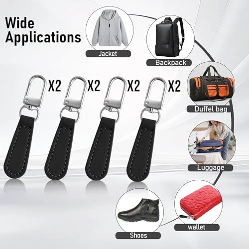 Deoward Zipper Pull Replacement PU Leather Handle Zipper Repair Tab (8 PCS) | Detachable, for Luggage, Backpacks, Suitcases, Jackets, Purses, Handbags - style: Leather Handle Zipper Pulls (Black)
