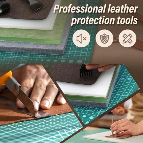 24 Pcs Leather Circle Dies Cutter Tool Set with 4 Pcs Leather Punch Pads, High Carbon Steel Round Craft Punching Tools Kit, Cutting Mat, Sound Absorbing Pad and Self Healing Cutting Mat