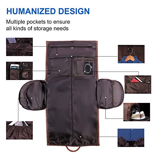seyfocnia Convertible Travel Garment Bag,Carry on Garment Duffel Bag for Men Women - 2 in 1 Hanging Suitcase Suit Business Travel Bag - color: Brown
