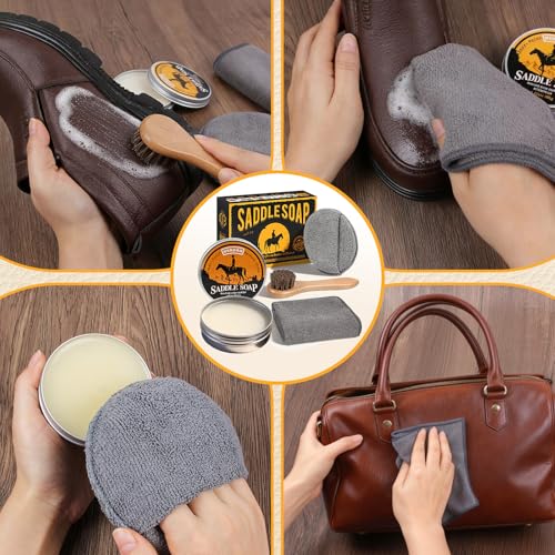 Nuroon Leather Boots Care Kit- Leather Cleaner Boots Shoes Cleaning Kit, Saddle Soap,Mink Oil and Wax Waterproofer - style: 4 Pieces