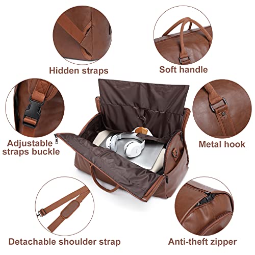 seyfocnia Convertible Travel Garment Bag,Carry on Garment Duffel Bag for Men Women - 2 in 1 Hanging Suitcase Suit Business Travel Bag - color: Brown-Backpack
